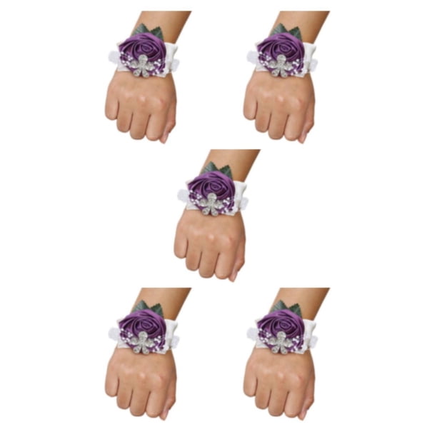 Toystoory Ramillete de muñeca de rosa de satén hecho a mano elegante de tela para bodas y bailes de graduación muñequera elástica única N7 Type2 NO2