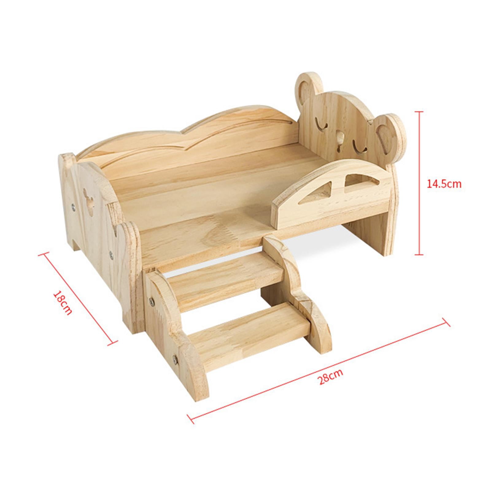Wooden Guinea Pig Bed Small Animals Bed Durable with Steps Playing Sleeping Hiding Hideout for Rabbits Chinchillas Hedgehogs Small Bear