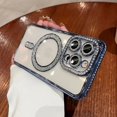 thumbnail image 1 of Bling Glitter Rhinestone Magnetic Wireless Charge Case for iPhone 16 15 14 13 12 11 Pro Max Plus Shockproof Pink Jewelled Cover blue For iPhone 14 ProMax, 1 of 6
