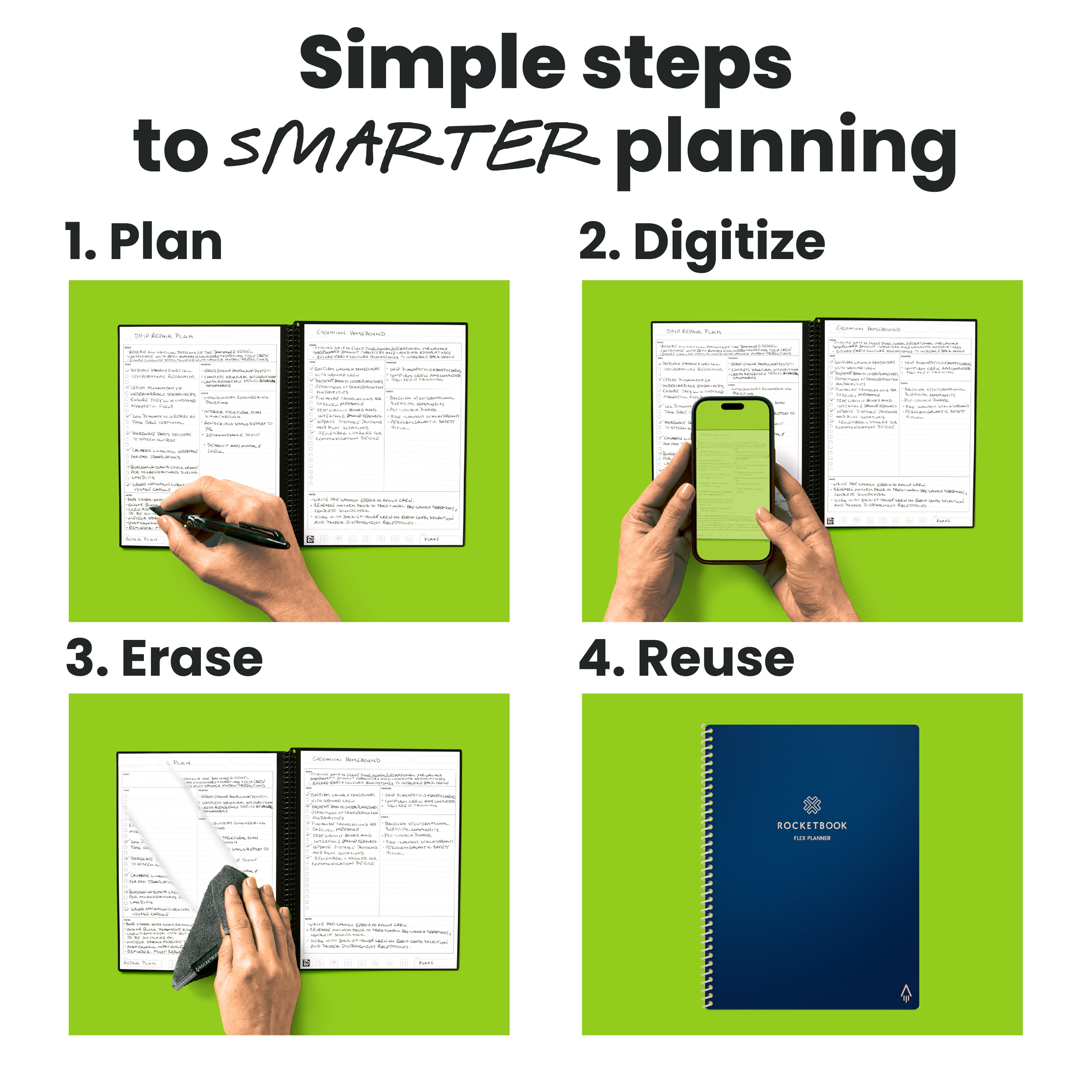 Rocketbook Reusable Flex Planner - Daily, Weekly, Monthly, Annual Executive Size Navy Blue