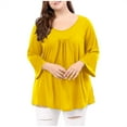 thumbnail image 2 of ClodeEU Women's Plus Size Raglan Sleeve Top ,Pleated Round Neck 3/4 Sleeve Loose Fit Blouse Yellow,Womens Plus XL, 2 of 7