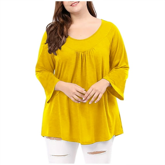 AherBiu 3/4 Sleeve Tops for Women Scoop Neck Casual Dressy Blouse Loose Tunic Tops for Leggings