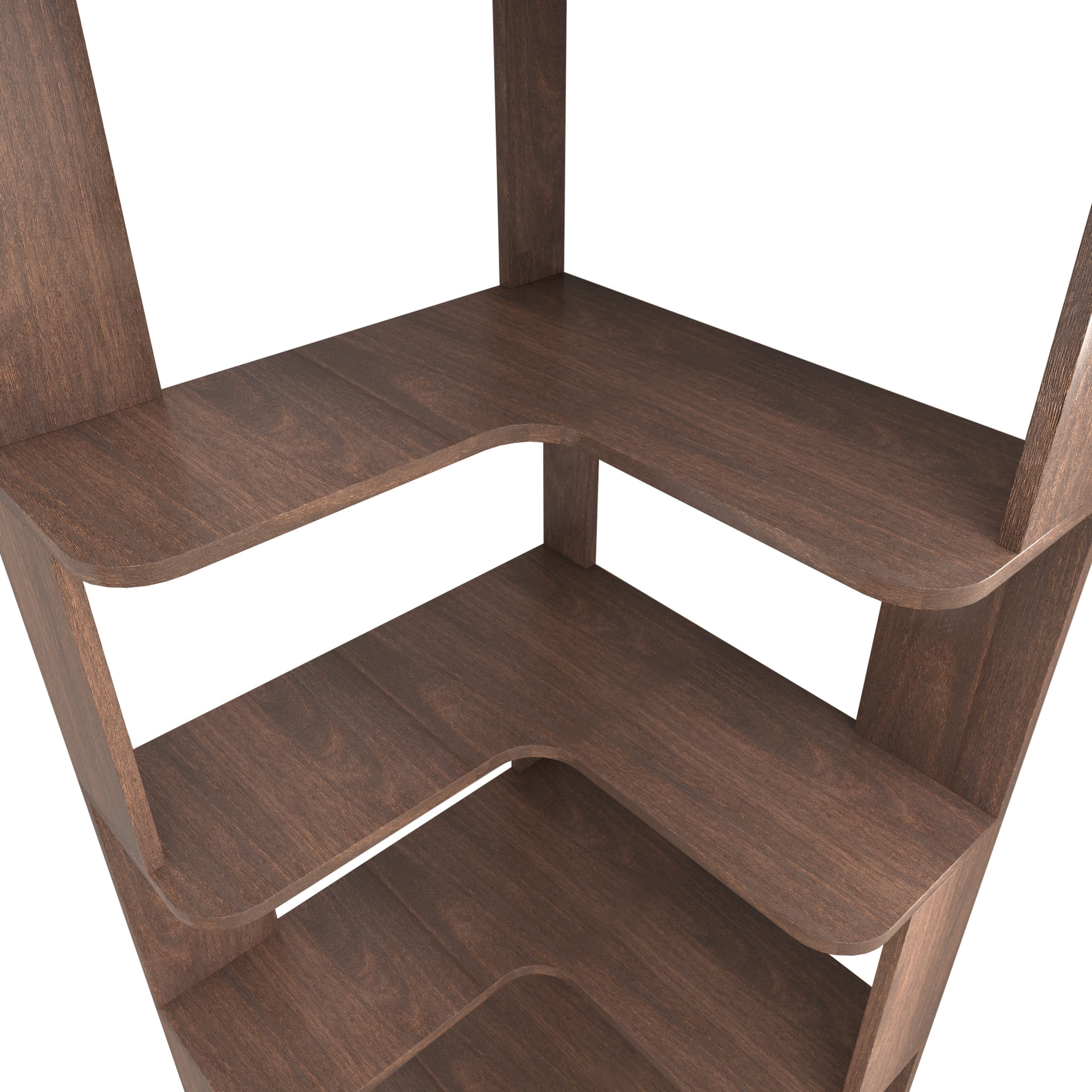 Noble House Vayen 65" L-Shaped Corner Bookshelf, 6-Tier Anti-Drop Wooden Bookcase, Open Storage Rack, Dark Brown