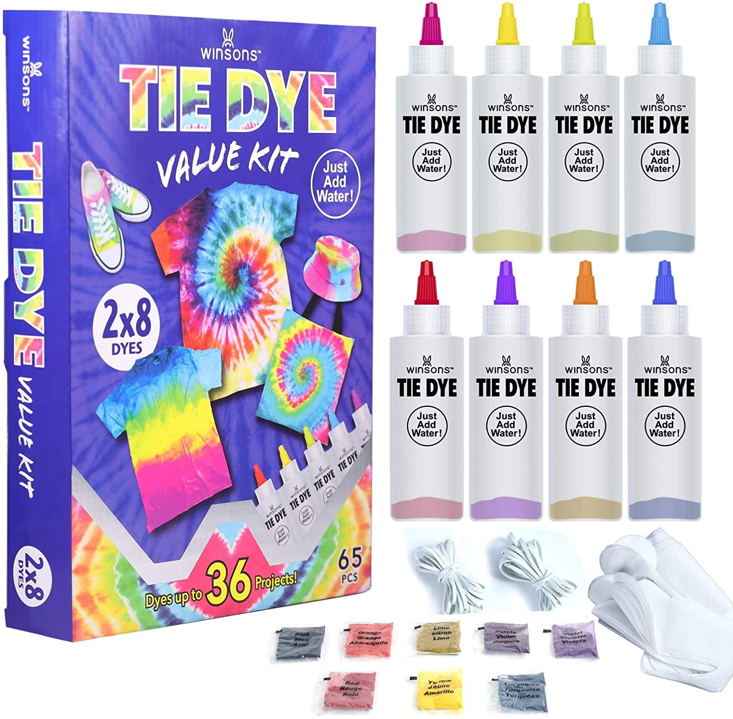WINSONS Tie Dye Kit 8 Colors NonToxic Permanent Fabric Dye Art Set for