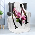 thumbnail image 4 of Letter M Soft Flannel Fleece Blanket, Magnolia Florets Dignity and Nobility Expressing Flowers in Alphabet Design, Cozy Plush for Indoor and Outdoor Use, 50" x 70", Pink Green Black, by Ambesonne, 4 of 5