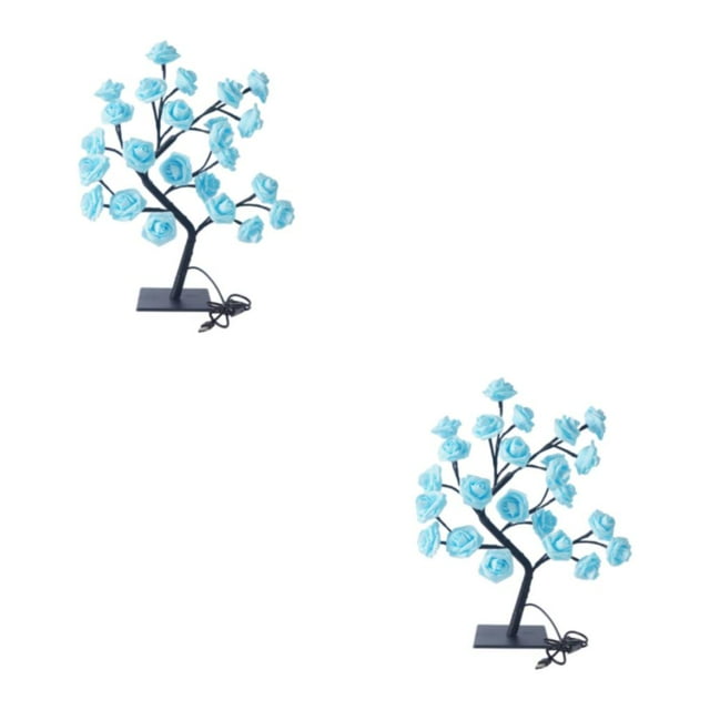 Decodeary Color Changing Lighted Rose Tree Lamp Unique Gift For Any Occasion Wide blue rose black rod 2Set