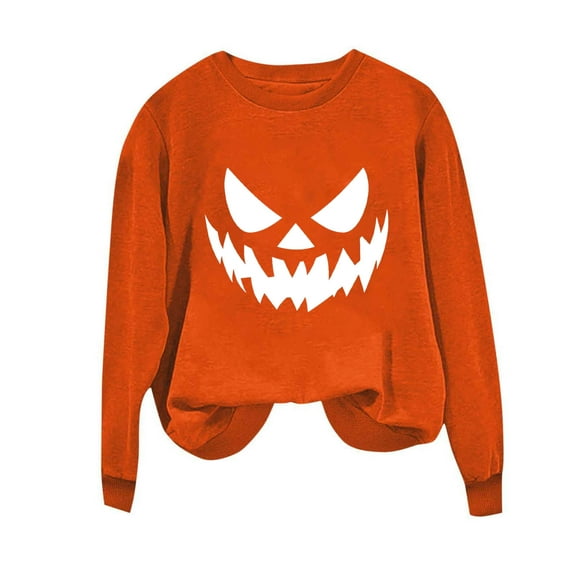 Womens Fall Graphic Sweatshirts Ghost Halloween Crew Neck Pullover Sweat Shirts Loose Long Sleeve Fleece Lined Tops Orange, M