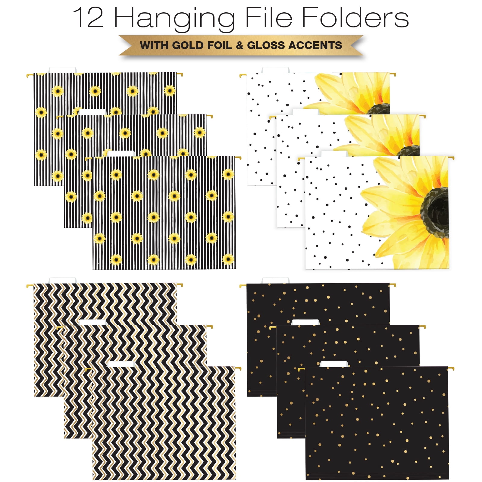 Global Printed Products 12 Hanging File Folders and 24 File Folders, Letter Sized- Sunflower