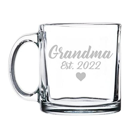 

13 oz. Clear Glass Coffee Tea Warm Beverage Mug Cup Grandma Est 2022