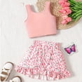 thumbnail image 2 of Zpanxa Girls Boho 2 Piece Outfit Set Sleeveless Floral Embellished Ruffle Top and Wide Leg Pants Summer Vacation Kids Clothing, 2 of 7