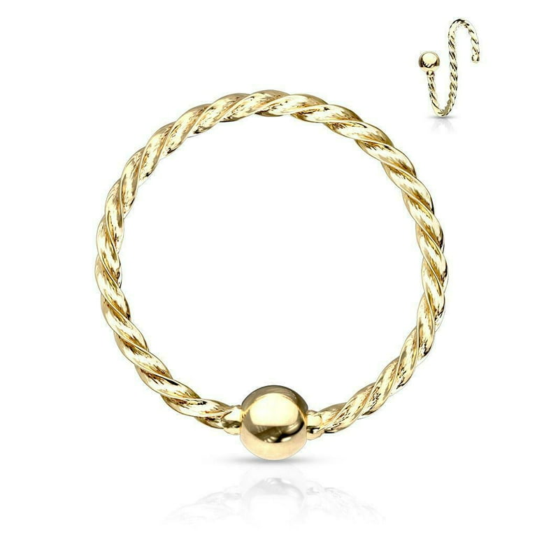 316L Surgical Steel Twisted Rope Nose Hoop Ring with Fixed Ball 316L Surgical Steel Twisted Rope Nose Hoop Ring with Fixed Ball