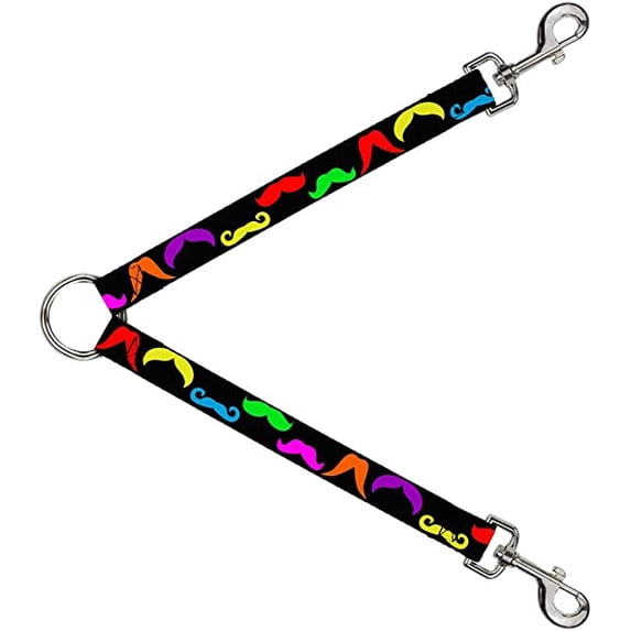 Dog Leash Splitter Mustaches Black Multi Color 1 Foot Long 1 Inch Wide