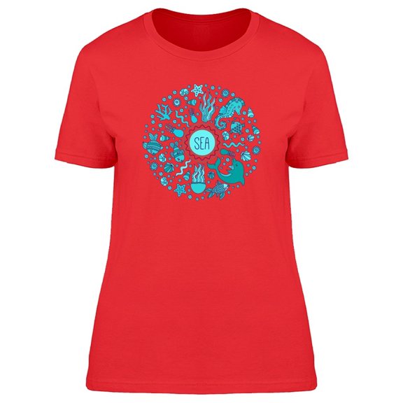 Cool Sea Life Doodles Collage Tee Women's -Image by Shutterstock
