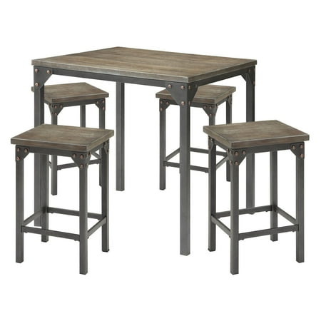 - Percie 5-Piece Counter-Height Dining Set, Dark Antique Oak and Antique Black