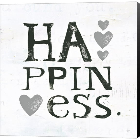 Happiness Gray Hearts by Kellie Day, Canvas Wall Art