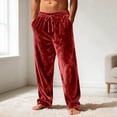 thumbnail image 2 of Rhuody Mens Casual Pants Elastic Waist Velvet Trousers Straight Leg Solid Color Sweatpants With Pocket Basic Clothes Red S, 2 of 2