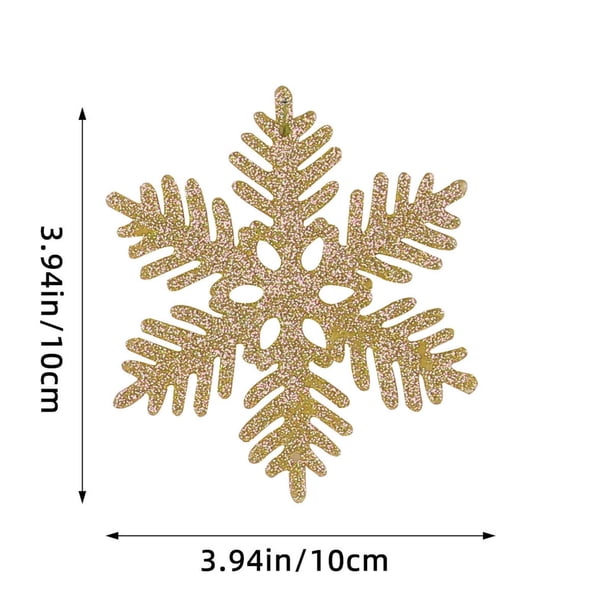Set de adornos de copos de nieve de Navidad Pack de 12 | Decoraciones de árbol de plástico hueco de 10 cm • Efecto de purpurina • Colgante navideño blanco • Decoración navideña duradera y ligera