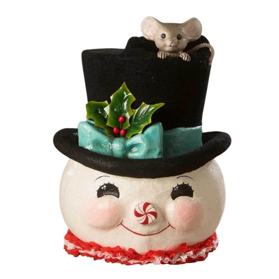 Bethany Lowe Jolly Snowman Top Hat Surprise - One Figurine 13.5 Inch, Paper - Mouse Holly Peppermint Td2140
