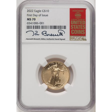 2022 $10 Quarter Ounce Gold Eagle FDI FDI Kenneth Bressett Red Book NGC MS70