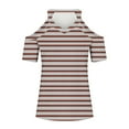thumbnail image 4 of TKLPEHG Womens Summer Tops Going Out Tops Loose V Neck Cold Shouler Tops Short Sleeve T Shirts Lightweight Striped Print Graphic Tee Casual Summer Blouse(Khaki,M), 4 of 5