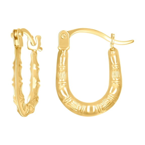 14k Yellow Gold Womens Patterned U-shaped Fashion Hoop Earrings 13.1x10.5mm Wide Hoop Earring for Women