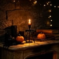 thumbnail image 5 of Black Metal Taper Candle Holder with Satin Bow - Gothic Halloween Table Centerpiece, Fall Harvest Indoor Display for Mantel, Home & Holiday Decor, 5 of 5