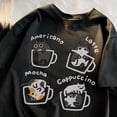 thumbnail image 3 of Camiseta de manga corta para hombre y mujer, camisa holgada con diseño de gato café, Mocha Latte Original, tres flores, Harajuku, 3 of 4