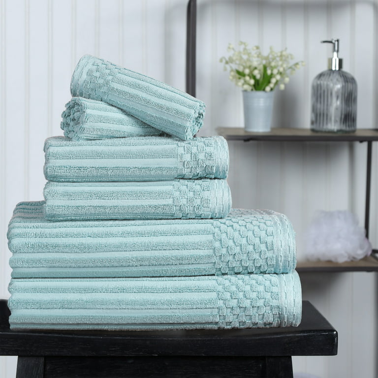 6-Piece Light Blue 100% Cotton Bath Towel Set, Silver