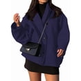 thumbnail image 3 of Female Trench Coat Long Sleeve Lapel Casual Jackets Winter Outerwear Navy Blue M, 3 of 9