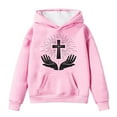 thumbnail image 2 of Tfken Toddler Child Girls Hoodies Summer Outdoor Sweatshirt Cross Print Long Sleeve Pink Tops Size 12-13 Years, 2 of 4