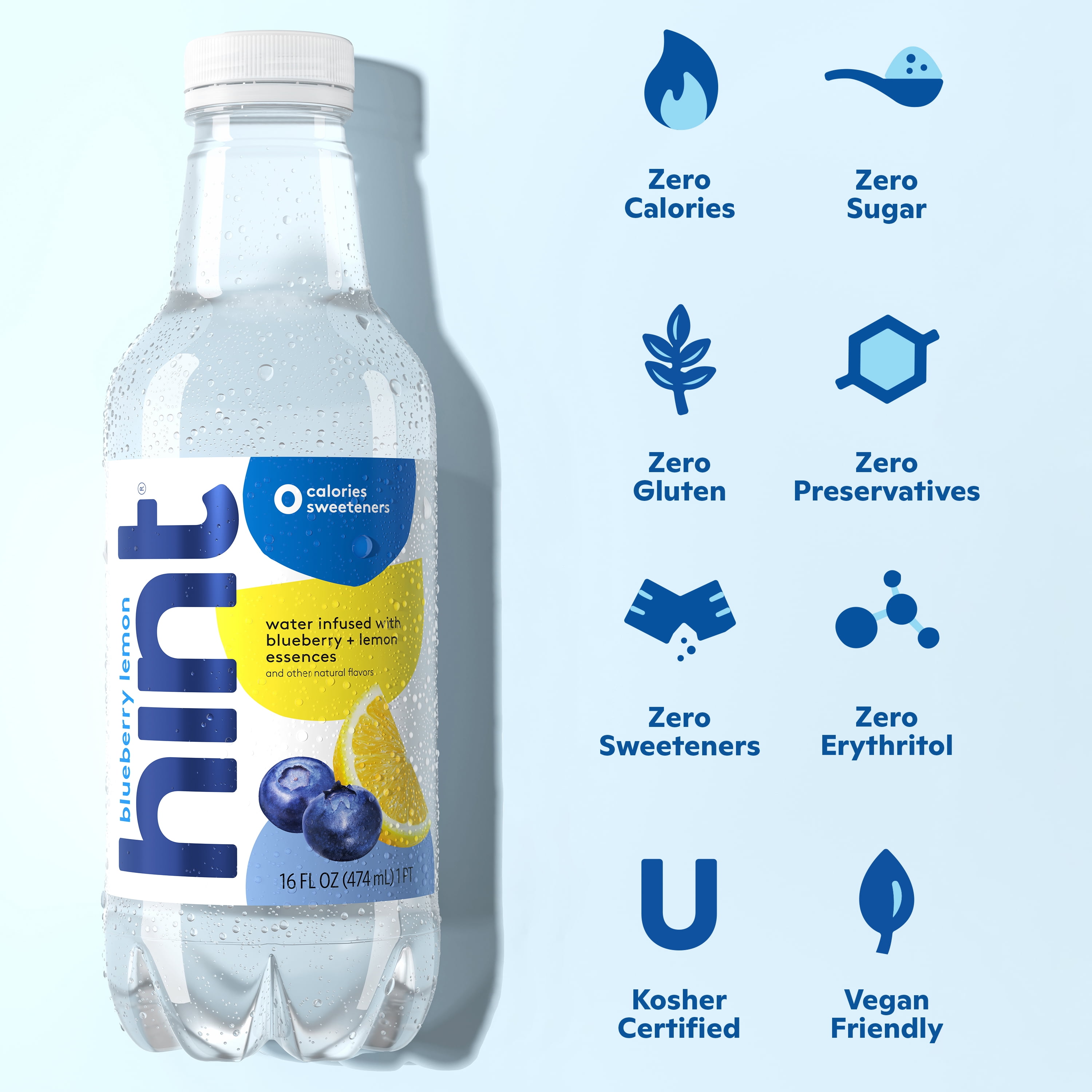 Hint Blue and White 6-Flavor Variety Pack Flavored Water, 16 fl oz, 24 Pack Plastic Bottles