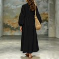 thumbnail image 2 of Women's Boho Deep V Neck Maxi Dress, Lantern Sleeve Loose Flowy Swing Dress, Solid Casual Vacation Beach Cover Up Dress for Summer Outfits Black XXL(XXL), 2 of 5