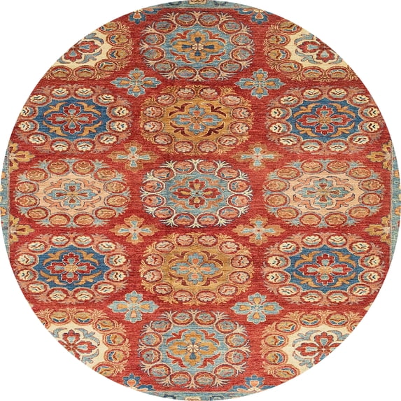 Ahgly Company Machine Washable Indoor Round Abstract Camel Brown Area Rugs, 4' Round