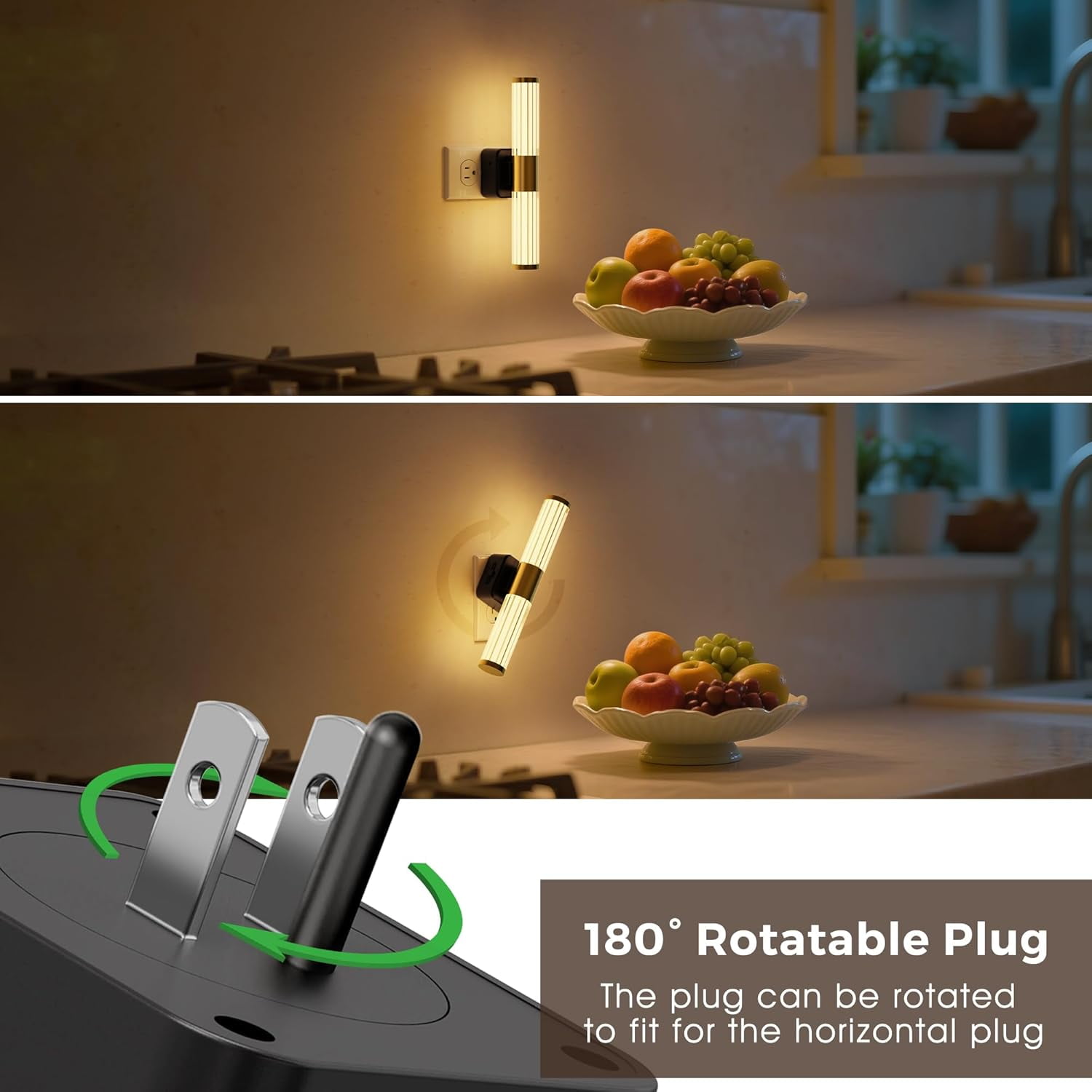 RGHJAR-Rotating Night Light, Night Lights Plug into Wall, Auto Nightlight Dimmable 100LM, Light Sensor, 3000K Soft Light, LED Acrylic Nightlight Plug in for Bedroom Bathroom Hallway Kitchen,2Pack