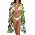thumbnail image 3 of HELLHERO High Quality Fabrics Bathing Suit Cover Up for Summer Loose Short Sleeve Tropical Leaves, 3 of 6