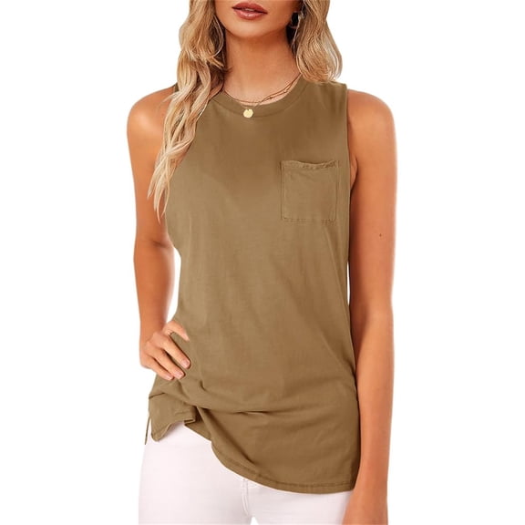 Sleeveless Women's High Neck Tank Top Blouse Plain T Shirts Pocket Cami Summer Tops
