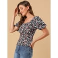 thumbnail image 4 of Tops Florales Estilo Campesino Con Mangas Abullonadas Y Cuello En Forma De Corazón De Pradera Para Mujer Negro M, 4 of 6