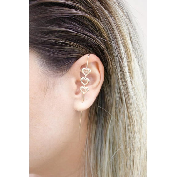 Gold Filled Hearts Industrial Bar Ear Cuff (L182)