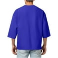 thumbnail image 7 of Stamzod Plus Size Men Shirts Summer V Neck Three-Quarters Sleeve Button Down Shirts Casual Loose Plain Tshirts for Men Blue XL, 7 of 7