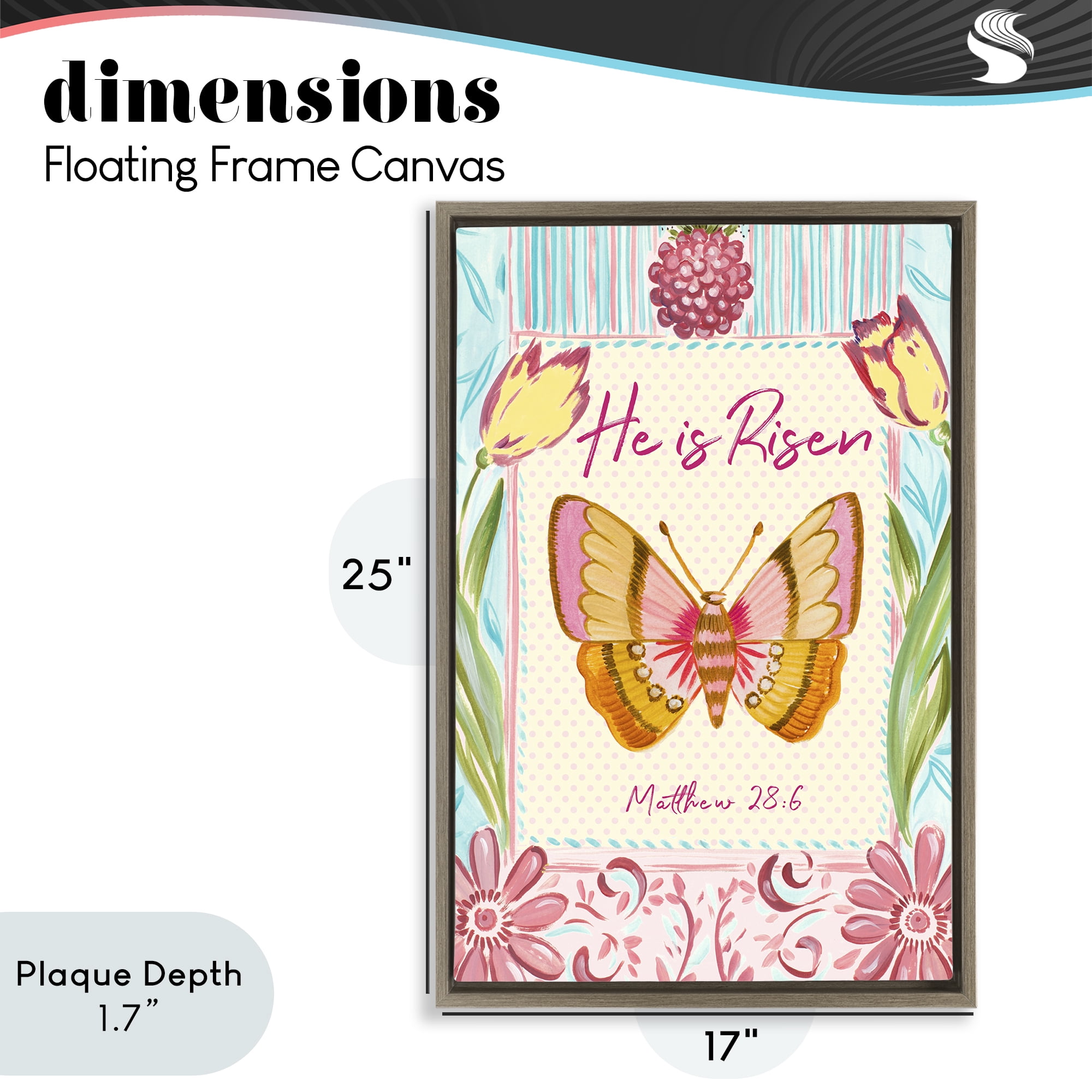 Stupell Industries He Is Risen with Butterfly Brown Framed Floater Canvas Wall Art, design by Ani Del Sol
