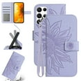 thumbnail image 1 of Feishell Slim Wallet Case for Samsung Galaxy S22 Ultra,for Men Women,Sunflower Embossed Pattern PU Leather Flip Cover Magnetic Closure Folio Card Slots Kickstand Phone Case with Hand Strap,Lightpurple, 1 of 11