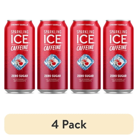 (4 pack) Sparkling Ice +Caffeine Zero Sugar Flavored Sparkling Water, Cherry Vanilla Sparkling Water, 16 fl oz Aluminum Can