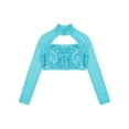 thumbnail image 3 of Alvivi Kids Girls Long Sleeve Dance Crop Top Shiny Metallic Athletic Tank T-Shirt, 3 of 4