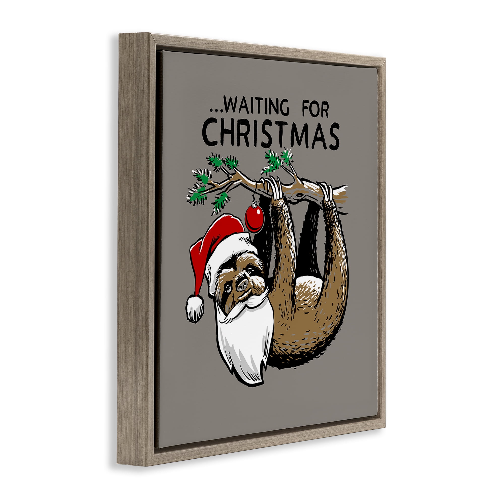 Stupell Industries Santa Christmas Sloth Holiday Painting Brown Floater Framed Canvas Art Prints Wall Art, 18 x 18
