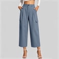thumbnail image 4 of MYAOYINo Boundaries Office Chic High Waisted Cropped Cargo Pants Women Pleated Wide Leg Polished Trousers, 4 of 8
