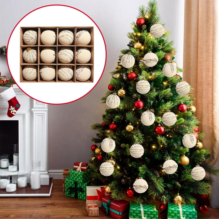 DN DECONATION 12-Piece Fall Glass Ornament Set - 2.36" Glitter Balls In Orange, Brown & Gold