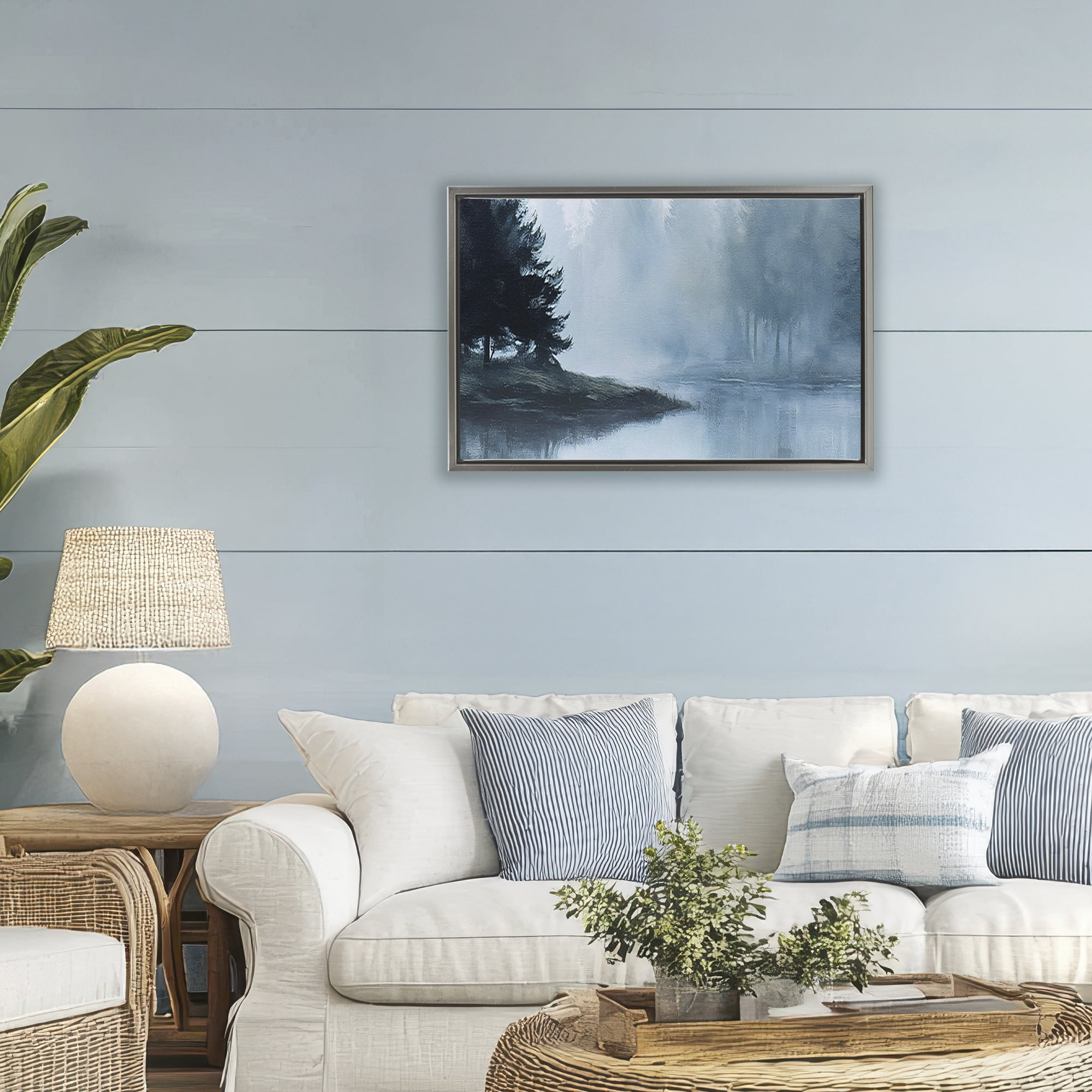 Stupell Industries Indigo Tree Reflections Gray Framed Floater Canvas Wall Art, design by Jacky Ngan
