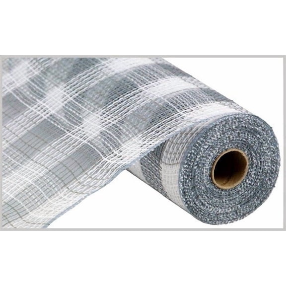 Small Check/Faux Jute Deco Mesh, 10.5 Inch x 10 Yards (Grey, White)