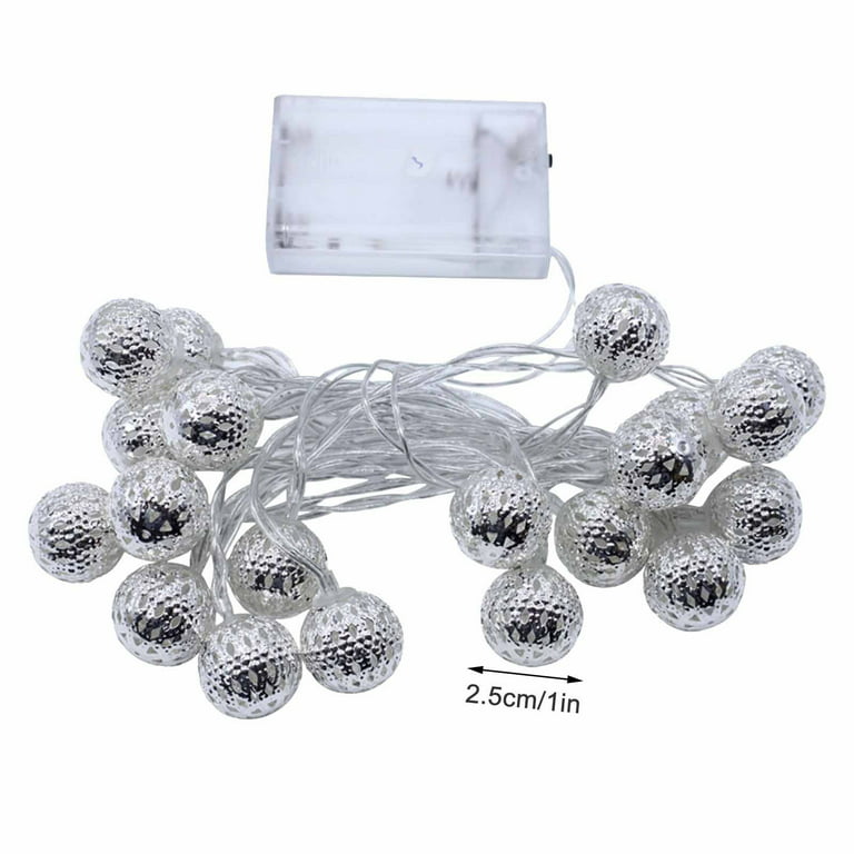 Egmy Christmas LED Light Moroccan Hollow Metal Ball LED String Lights  Battery Powered For Wedding Holiday Home Party Decoration