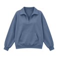 thumbnail image 4 of Women's Quarter Zip Pullover Sweatshirts Streetwear Loungewear Loose Fit Top with Pocket Blue 2XL, 4 of 4